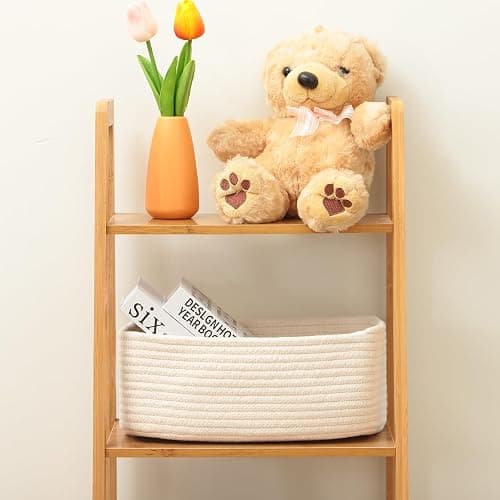 MiniArk Small Storage Baskets for Organizing | Closet Organizer Bins | Shelf Toy Basket | Woven Rope Baskets | Cube Decorative Box | Shallow Basket | 11.5x7.5x4.7” | 3 Packs Off White thumbnail 2