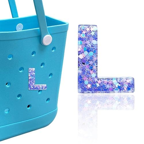HLUWA Letter Charms for Bogg and Simply Southern Bags - Alphabet Purple Star Sequin Lettering Accessories - Insert Decorative Letters for Handbag Beach Tote - Image 1