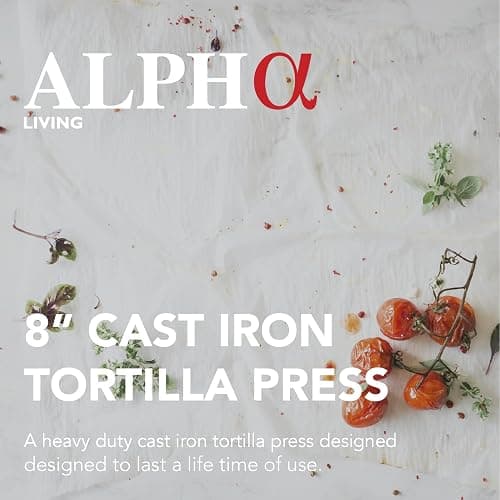 Alpha Living Tortilla Press – 8 Inch Cast Iron Quesadilla Maker – Heavy Duty Empanada Maker Press – Cast Iron Tortilla Maker for Kitchen, Home Use thumbnail 3