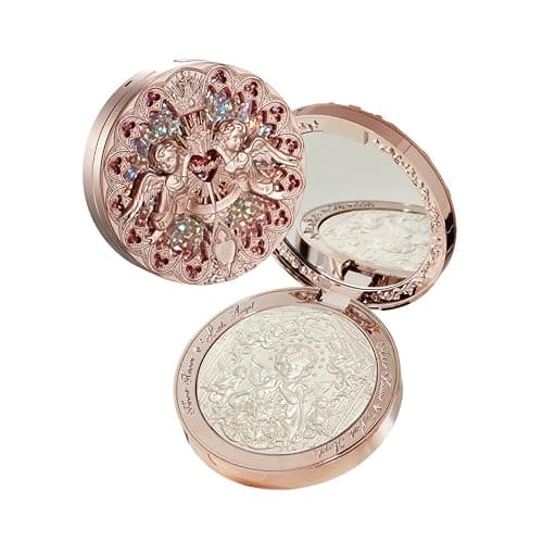 Flower Knows Little Angel Embossed Highlighter - Moonlight White Highlighter Powder,Long-Lasting Moonlight Glow,Creamy White&Subtle Warm Shimmer,Velvet & Weightless Finish(L03 Chanting Anthem) - Image 1