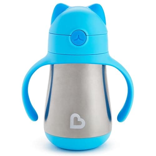 Munchkin Cool Cat Sippy Cup with Straw for Toddlers, Stainless Steel Straw Cup, 8 Ounce, Blue - Image 1