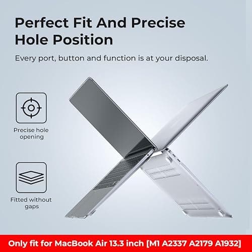 EooCoo Hard Case Compatible with MacBook Air 13.3 inch M1 Chip 2021-2018 with Retina Display, Air 13.3 inch Plastic Protective Case + Transparant Keyboard Cover + Screen Protector, Crystal Clear thumbnail 5