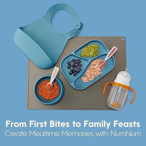 NumNum Baby Spoons Set, Baby Essentials Pre-Spoon GOOtensils for 6+ Months, First Stage Self-Feeding Spoons for Baby Led Weaning (BLW), Silicone Toddler Utensils, BPA-Free, 2 Pack Blue/Orange thumbnail 8