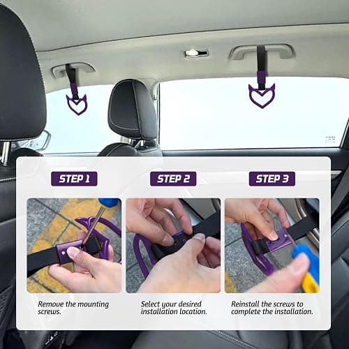 JUYQZ 2 Pcs Devil Heart Shaped Car Handle Strap – Drift Charm Rear Bumper Warning Ring Decor for Car Interior Exterior, Subway Bus Handle Accessory, Cute Heart Car Decor Gift for Drivers (Purple) thumbnail 5