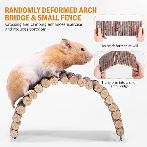 3 PCS Hamster Suspension Bridge Toy, Reptile Hideout Bendable Wooden Bridge 50cm Natural Hideout Molar Chew Toys Toy Wood Ladder Reptile Tank Habitat Decor Wooden Hiding Hut thumbnail 5