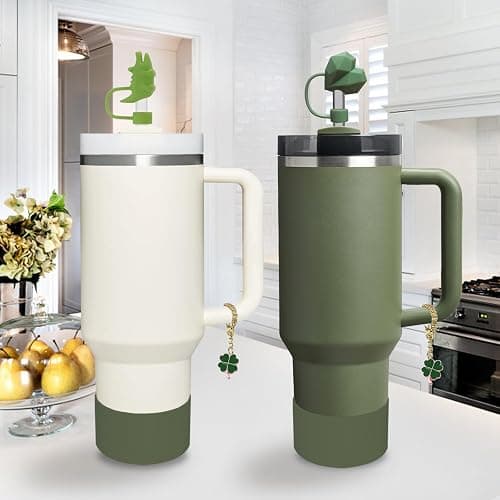 Stanley Cup Accessories Set,Including 2 Pcs 0.4in Straw Cover, 1 Silicone Spill-Proof Stopper Set of 3, 1 Cute Flower Handle Charm, 1 Silicone Boot Fits Stanley 40&30 Oz Tumbler (Dried Pine) thumbnail 2