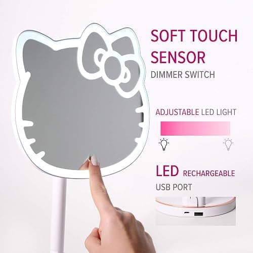 Impressions Vanity Hello Kitty Tabletop Mount LED Rechargeable Makeup Mirror with 360 Degree Rotation, Touch Sensor Desk Mirror with Light Strip and Adjustable Brightness thumbnail 7