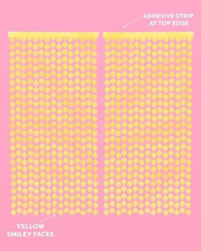 xo, Fetti Happy Face Foil Curtain- Set of 2 | Smiley Decorations, Fun Birthday Photo Booth Props, 90s Party, Pastel Yellow Party Favors, Groovy Backdrop, Y2K thumbnail 5
