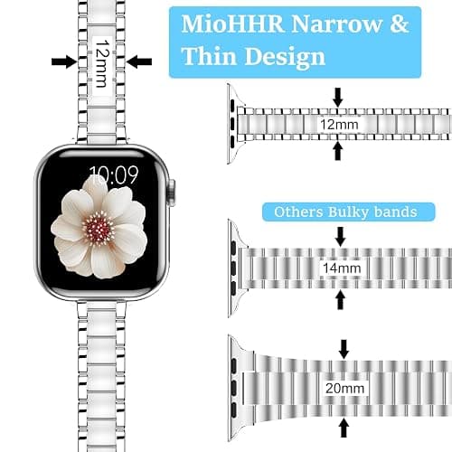 MioHHR Thin Metal Bands Compatible with Apple Watch Band Ultra3/2/1 Series 11 10 9 8 7 6 5 4 3 2 1 SE3/2/1,Slim Narrow Stainless Steel Strap for Women iWatch 49mm 46mm 45mm 44mm 42mm 41mm 40mm 38mm thumbnail 2