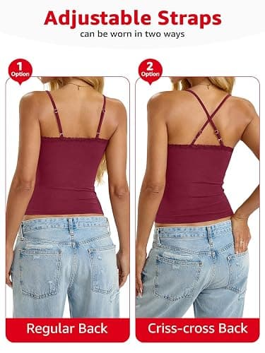 EasyGala Womens Lace Camisole Cotton Scoop Neck Top Sexy Y2K Summer Clothes | 92% Cotton, Adjustable Strap, Backless, Spaghetti Strap, Fitted, Regular Length, Going Out, Casual, Vacation, Daily Outfits thumbnail 3