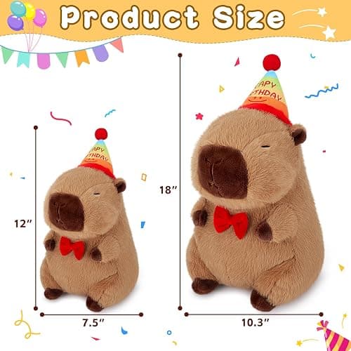 Achwishap Capybara Plush,Cute Plushies Capybara Stuffed Animal,Capybaras Plush Toys,Kawaii Plushie Stuffed Toy with Birthday Hat Plushie Gift for Kids Adults Birthday(Capybara with Birthdays Hat,12”) thumbnail 3