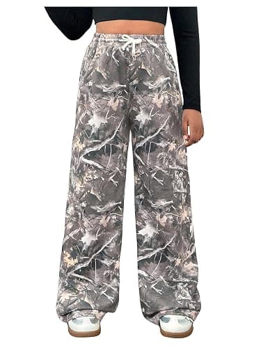 SOLY HUX Girl's Camo Wide Leg Pants Drawstring Waist Baggy Sweatpants with Pocket - Image 1
