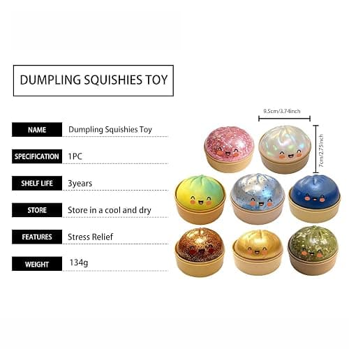 Dumpling Squishies Toy, Giant Glitter Dumpling, Colorful Dumplings Stress Balls Fidget Sensory Toy,Squeeze Dough Ball Stress Relief Hand Toys With Steamer (Color H) thumbnail 6