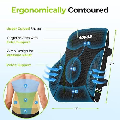 AUVON Lumbar Support Pillow for Office Chair with Patented Bulge for Lower Back Support, Ergonomic Office Home Essentials Improve Posture, Memory Foam Chair Cushion with Straps for Home, Office, Car thumbnail 2