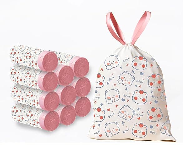 150 Count 4 Gallon Trash Bags - Drawstring small trash Bags 1.1mil Thick for Bathroom, Kitchen, Bedroom, Office Toilet Home (White-pink, 150Counts) - Image 1