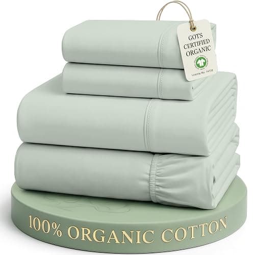 LANE LINEN 100% Organic Cotton Full Sheets Set, Soft & Comfy Percale Weave Fully Elasticized Reinforced Seams Sustainably Produced Oeko Tex Certified Deep Pocket Cotton Full Size Sheet - Cool Blue - Image 1