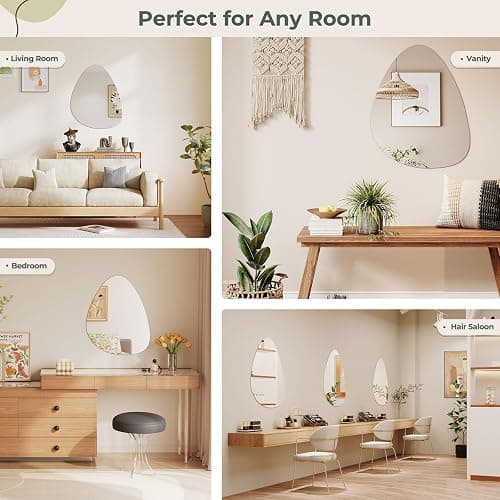 Dripex 65 x 50cm Irregular Wall Mirror, Frameless Bathroom Mirror Wall Mounted with Pre-Fitted Hanging Holes & Fixing Kit - Wall Mounted Horizontally or Vertically thumbnail 7