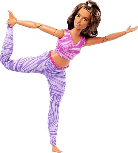 Barbie Made to Move Fashion Doll with Curvy Body & Brunette Hair Wearing Removable Pink Sports Top & Purple Yoga Pants, 22 Bendable “Joints” thumbnail 4