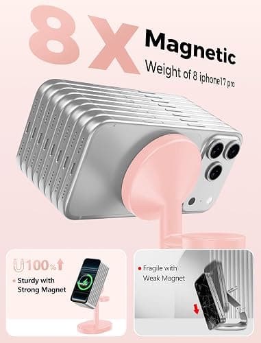 Hevanto 2025 3 in 1 Wireless Charging Station for Apple MagSafe Charger, 15W Fast Mag-Safe Charger Stand for iPhone 17 16 15 14 13 12 Apple Watch AirPods Compatible with MagSafe, Pink thumbnail 5