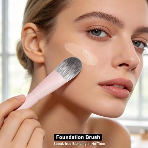 Real Perfection Professional Makeup Brushes 18 Pcs Makeup Brush Set Premium Kabuki Powder Foundation Contour Blush Concealer Eyeshadow Blending Liner Make Up Brush Kit - Pink thumbnail 7