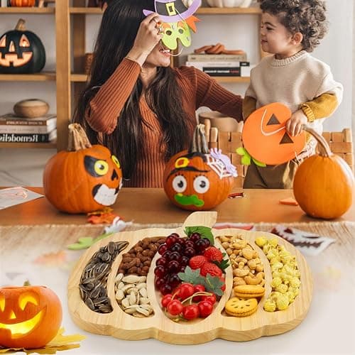 Wood Pumpkin Decor Halloween Charcuterie Boards for Kitchen Halloween Decorations Modern Fall Serving Tray Dishes Wooden Pumpkins Platter Food Cheese Board Thanksgiving Christmas Decor Turkey Boards - Rubber Wood thumbnail 5
