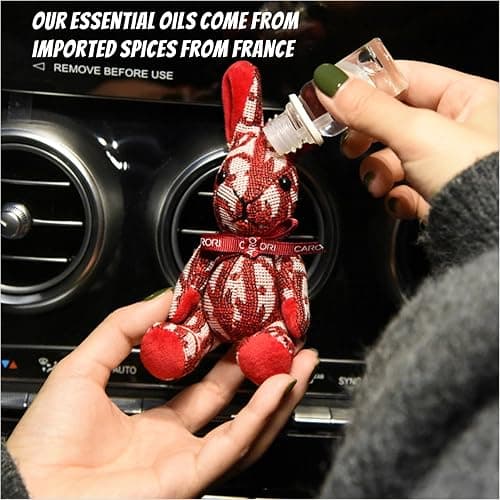 Carori Car Air Freshener, Essential Oil Diffuser, Car Air Freshener Long Lasting Strong Deodorizer, Car Fresheners for Women, (10ml Essential Oil, Ribbon, Vent Clip, Lanyard, Rabbit)*2pcs thumbnail 6