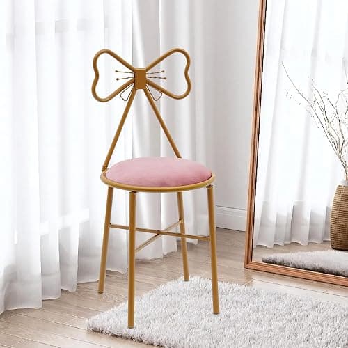 Vanity Chair Stool, Velvet Flannel Cushion Butterfly Dressing Chair, Floor Standing Makeup Butterfly Accent Backrest Chairs with Leg for Living Room, Bedroom, Vanity, Office, Reading Nook (Deep Pink) thumbnail 2