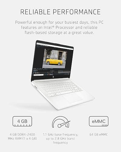 HP 14 Laptop, Intel Celeron N4020, 4 GB RAM, 64 GB Storage, 14-inch Micro-edge HD Display, Windows 11 Home, Thin & Portable, 4K Graphics, One Year of Microsoft 365 (14-dq0040nr, Snowflake White) thumbnail 3