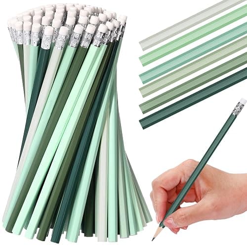 TecUnite 60 Pcs HB Pencils #2 Unsharpened Wood Cased Pencils with Eraser Hexagonal Pencil Cute Graphite No 2 Pen for Adults Gifts Exam School Office Sketching Learning(Green Series, White) thumbnail 3