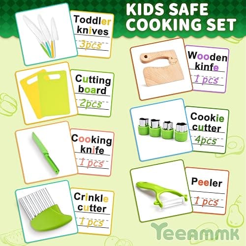 13 Pieces Montessori Kitchen Toys for Toddlers-Kids Cooking Sets Real-Toddler Toys Set for Real Cooking with Plastic Children Safe Knives Crinkle Cutter Kids Cutting Board thumbnail 2