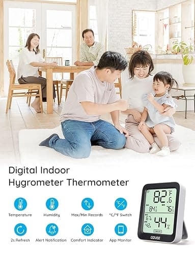 Govee Hygrometer Thermometer H5075, Bluetooth Indoor Room Temperature Monitor Greenhouse Thermometer with Remote App Control, Notification Alerts, 2 Years Data Storage Export,LCD - 1 Pack - Black thumbnail 2