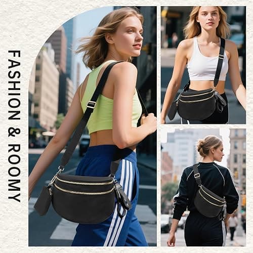 Bum Bag Crossbody Bags for Women Fashion Waist Packs Large Fanny Packs Belt Bag Checkered Purse Handbags Wallets Purses Trendy Shoulder Bag (Black-new, One Size) thumbnail 7