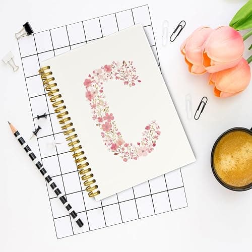 QROZIAR Pink Floral Letter Initial C Cute Spiral Lined Notebook Journal | Botanical Pink Hardcover Spiral Lined Journal Notebook for Teen Girls, Monogrammed Gifts for Women Girls, 5.5x8.3 Inch thumbnail 2