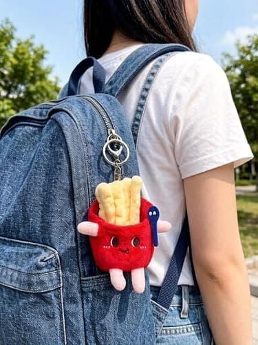 FRCYQI 3 Pieces Cute Food Plush Car Keychains Set, Birthday Gifts | Fried Chicken Burger French Fries Design, Soft Stuffed Doll Bag Charm with Keyring for Friends thumbnail 2