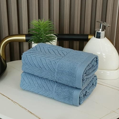 YiLUOMO Blue Hand Towel Set of 2 100% Cotton Terry Striped Pattern Ultra Soft Absorbent Hand Towel for Bathroom Summer Decorative13 X 29" thumbnail 9
