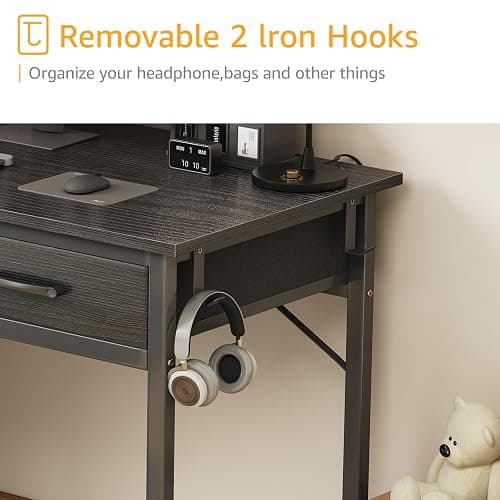 DLisiting Small Desk with Fabric Drawers for Bedroom, 32 Inch Gaming Desk with 2 Drawers for Small Space, Study Writing Table PC Desks, Black thumbnail 8