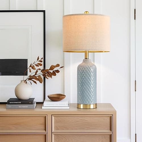24.25" Modern Ceramic Blue Table Lamps Set of 2 for Living Room Bedroom Bedside Table Lamp for Night Stands Boho Nightstand Lamp Coastal Side End Table Lamps Reading Light Home Office Dorm Deco Gifts thumbnail 6