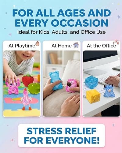 BEVLWPD 9 Pack Squishy Toys Squeeze Slow Rising Fidget Toy Sugar Filled Stress Ball Glitter Color Changing Cute Food-Shaped Highland Cow Cheese Strawberry Sugar Cube Duck Bear Crunchy thumbnail 6