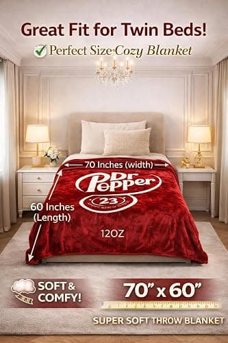 RMKA Dr Pepper Blanket 70x60 – Soft Thermal Flannel Fleece Throw, Soda Can Stuffed Plush Red Blanket for Couch, Bed, Car & Travel – Fun Home Decor Gift for Soda Fans. thumbnail 7