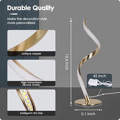 Yarra-Decor Modern Spiral Bedside Lamp - 3 Colors Touch Control LED Table Lamp, Stepless Dimmable Nightstand Lamps for Bedroom Living Room & Office, Gold(3000K 4000K 5000K) thumbnail 6