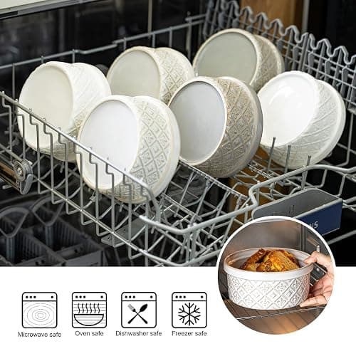Large Mixing Bowls with Airtight Lids, Classic White Porcelain Embossed Nesting Salad Bowls for Baking and Cooking, 12/16/28/40oz Serving Bowls Set of 4, Oven and Dishwasher Safe, Thanksgiving Gift thumbnail 9