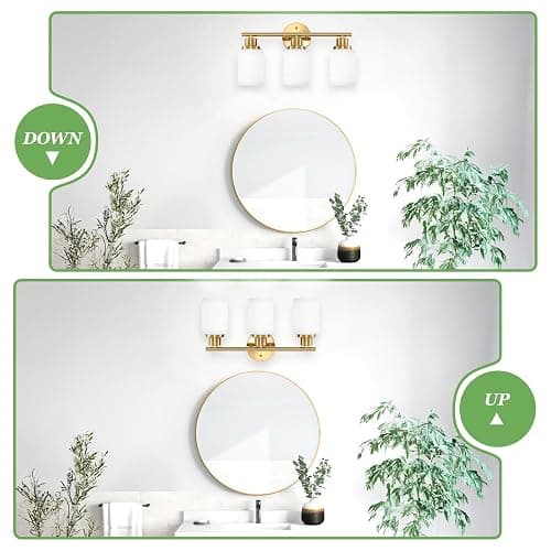 Guliaofo 3-Light Bathroom Light Fixtures, Vanity Lights for Mirror with Textured Milky White Glass Shade, Modern Kitchen Light Fixtures Wall Sconce Light - E26 Base - Brushed Gold thumbnail 6