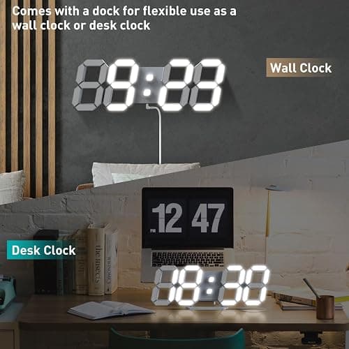 EDUP HOME 3D LED Digital Wall Clock/Desk Alarm Clock with Remote Control for Kitchen Bedroom Office, 9.7" LED Night Light Decor Clock Adjust Brightness 12H/24H Time Date Temperature, Great Gift thumbnail 6