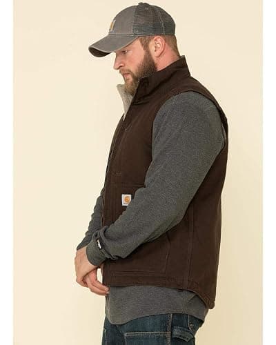 Carhartt Men's Loose Fit Washed Duck Sherpa-Lined Mock-Neck Vest thumbnail 3