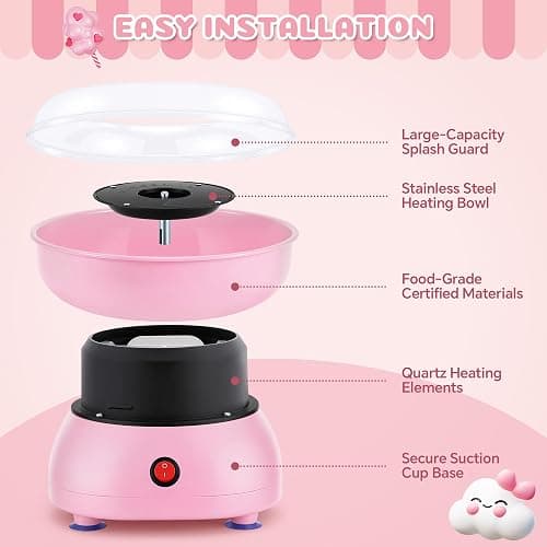 Cotton Candy Machine for Kids & Family, Mini Pink Vintage Cotton Candy Maker with 40 Sticks & Sugar Scoop, Ideal for Birthday Christmas Party Gifts thumbnail 4