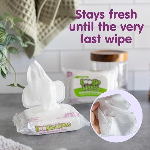 Boogie Wipes Gentle Saline Nose Wipes - 180 Count | Unscented, Hypoallergenic & Alcohol-Free - Made with Natural Saline, Aloe, Chamomile & Vitamin E - Diaper Bag Essential thumbnail 6