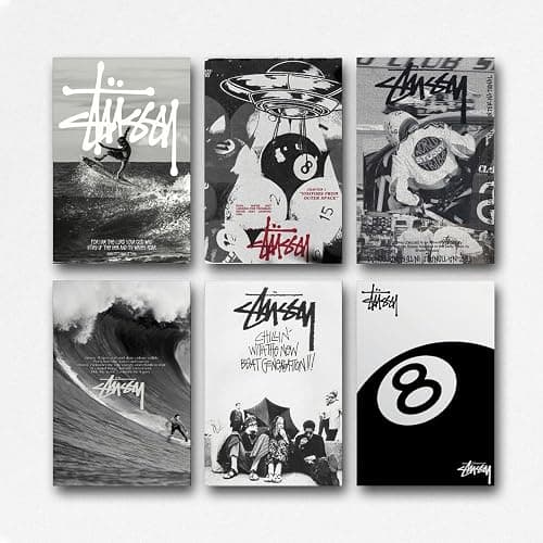 Ein Set von 6 Stussy-Postern, Musik, Retro, Vintage, Wandkunst, Leinwandposter, Raumdekor, ästhetischer Druck, Dekoration, 20 x 30 cm - 08x12inch(20x30cm) - Stil: - Image 1
