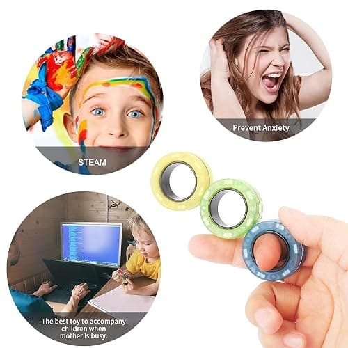 Magnetic Rings Fidget Toy Set, Idea ADHD Fidget Toys, Adult Fidget Magnets Spinner Rings for Anxiety Relief Therapy, Fidget Pack Great Gift for Adults Teens Kids (3PCS) thumbnail 5