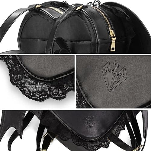NEEVAS Fashion Girl Gothic Black Bat Heart Wings Backpack Goth Punk Lace Wing Bag thumbnail 7
