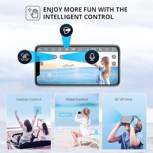 DRONEEYE 4DV13 Drone with 1080P HD FPV Camera for Kids Adults,Remote Control Helicopter Quadcopter for Beginners boy Toys Gift,Waypoint Functions,Altitude Hold, Gesture Selfie,3D Flips,2 Batteries,Black thumbnail 6